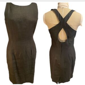 Little Black Dress 100% Linen Sz. 12 Club France Criss Cross Back